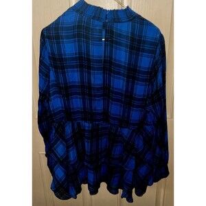 Torrid Crinkle Chiffon Smock Neck Ruffle Tiered Top Blue 1 1X 14/16
